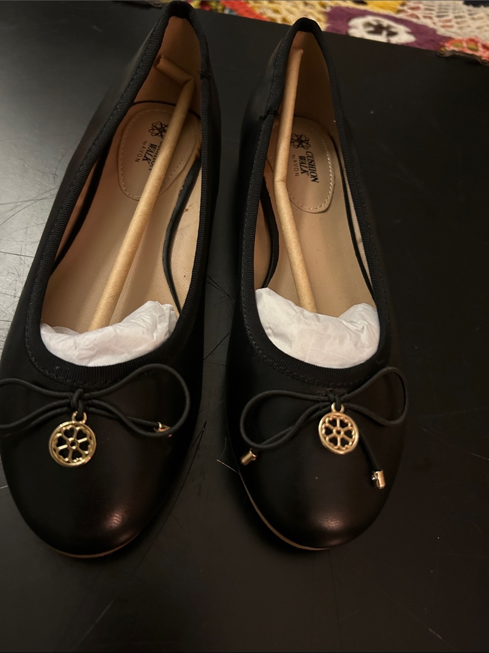 Avon Black Ballet Flats with Gold Charm